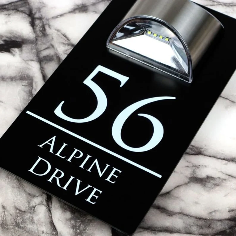 Personalized House Sign Solar Light Door Number Plaque Matt Black