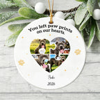 Custom Photo Dog Cat Ceramic Ornament-You Left Paw Prints On Our Hearts Forever Ornament For Pet Lover Christmas