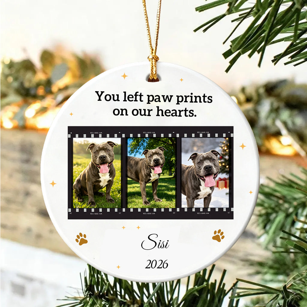 You Left Paw Prints On My Heart-Personalized Ceramic Christmas Ornament for Dog Lovers