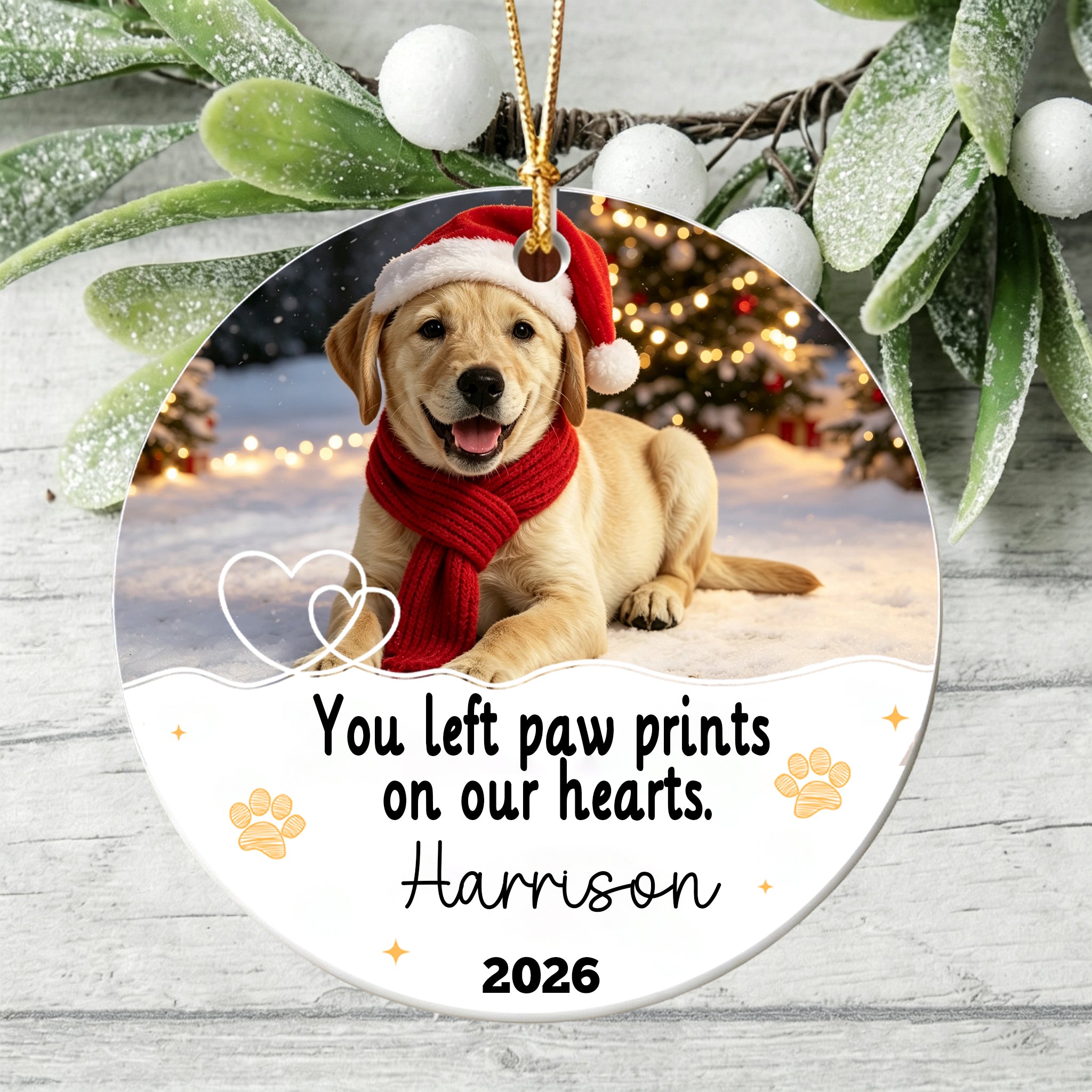 You Left Pawprints In Our Hearts, Dog Cat Memorial Ornament For Christmas Pet Lovers
