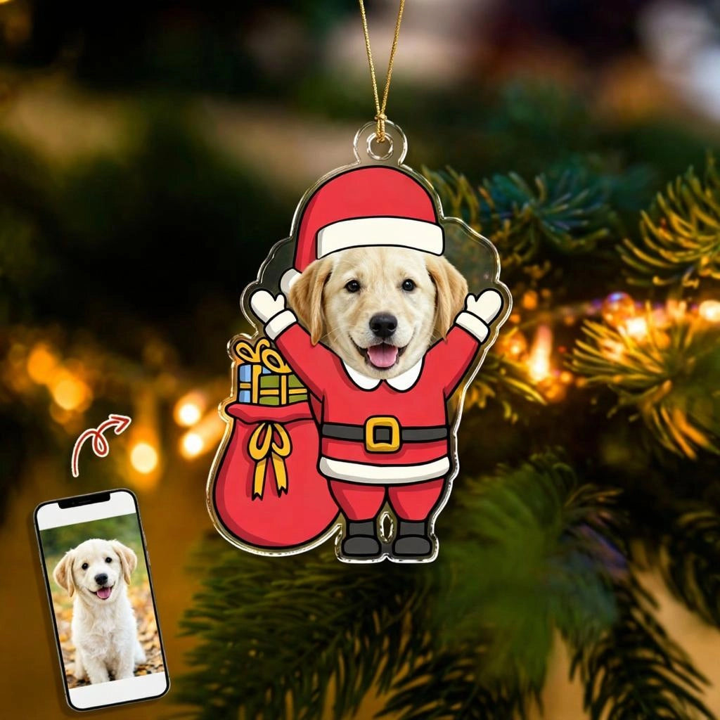 Personalized Pet Photo Santa Christmas Acrylic Ornament Gift For Dog Mom,Dad,Pet Lover