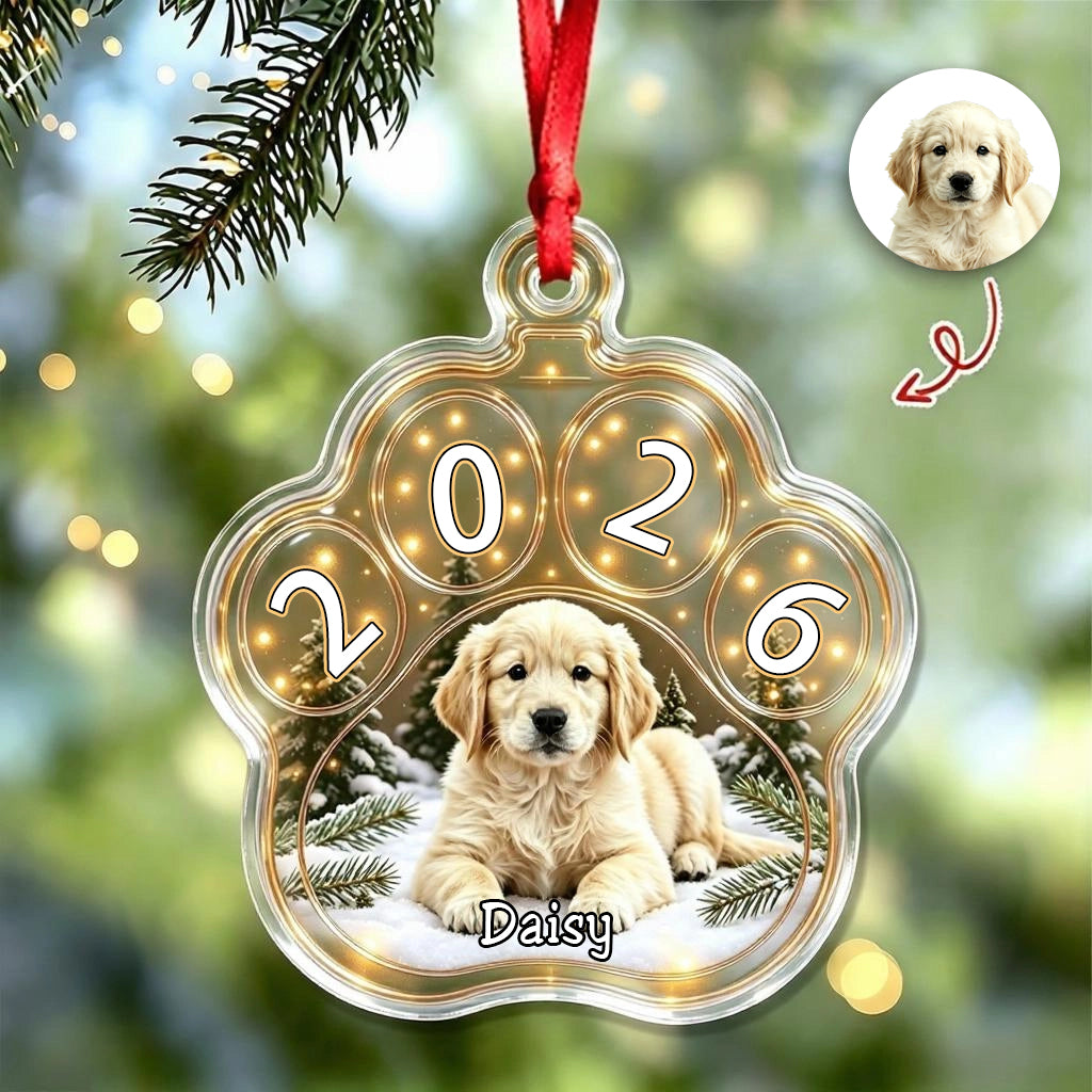 Custom Pet Photo Christmas Ornament,Personalized Dog Paw Acrylic Ornament For Christmas
