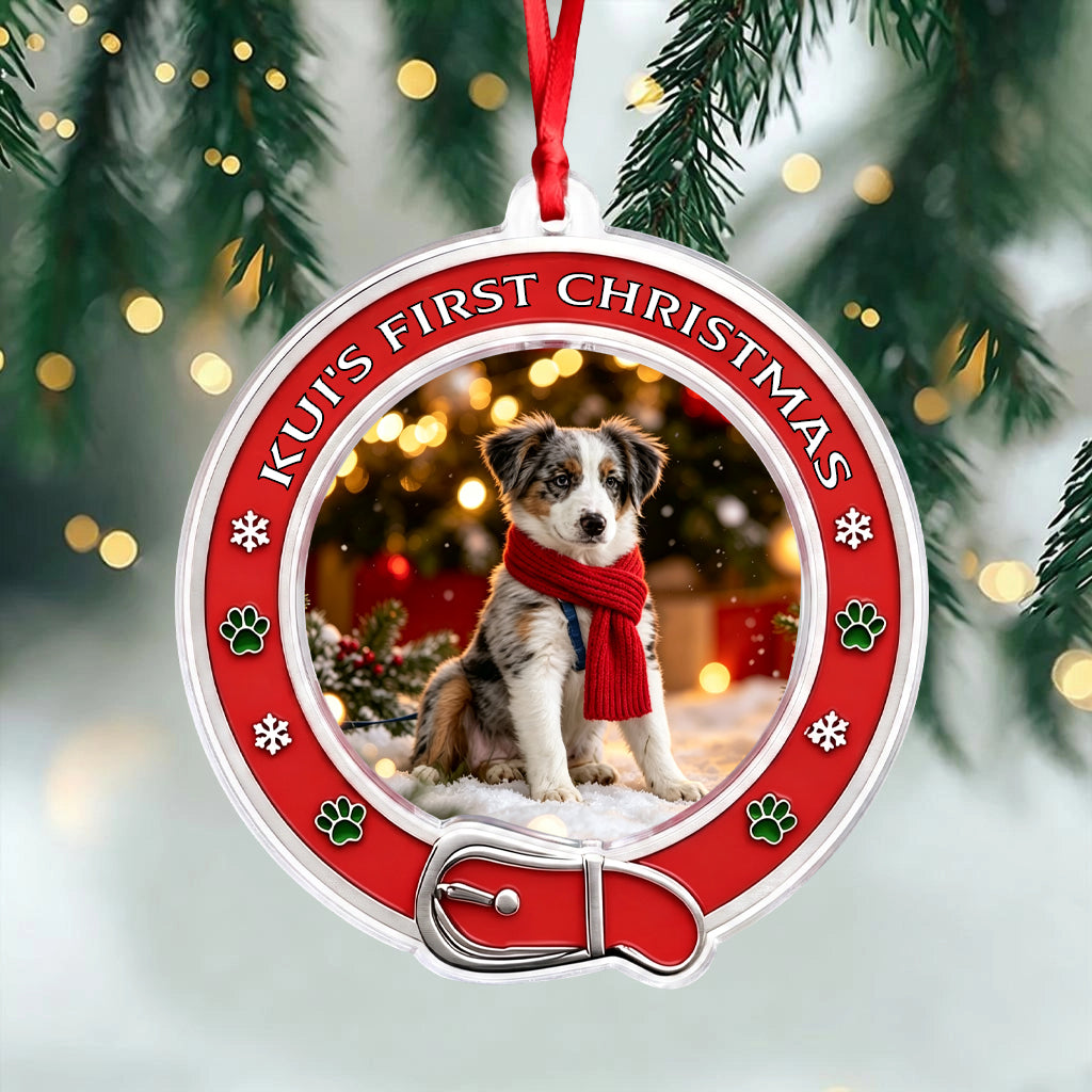 Custom Dog Photo First Christmas Acrylic Ornament For Pets Lover