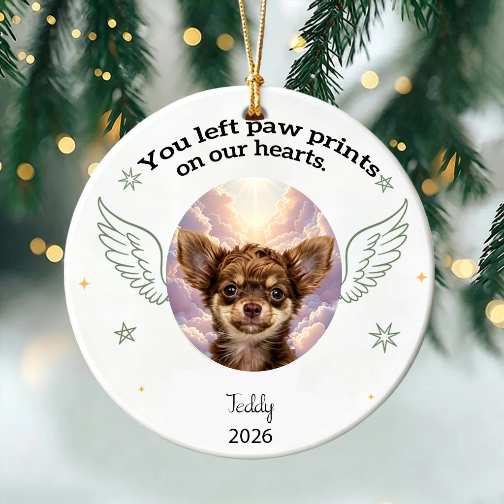 You Left Paw Prints On Our Hearts Dog Ornament For Memorieal