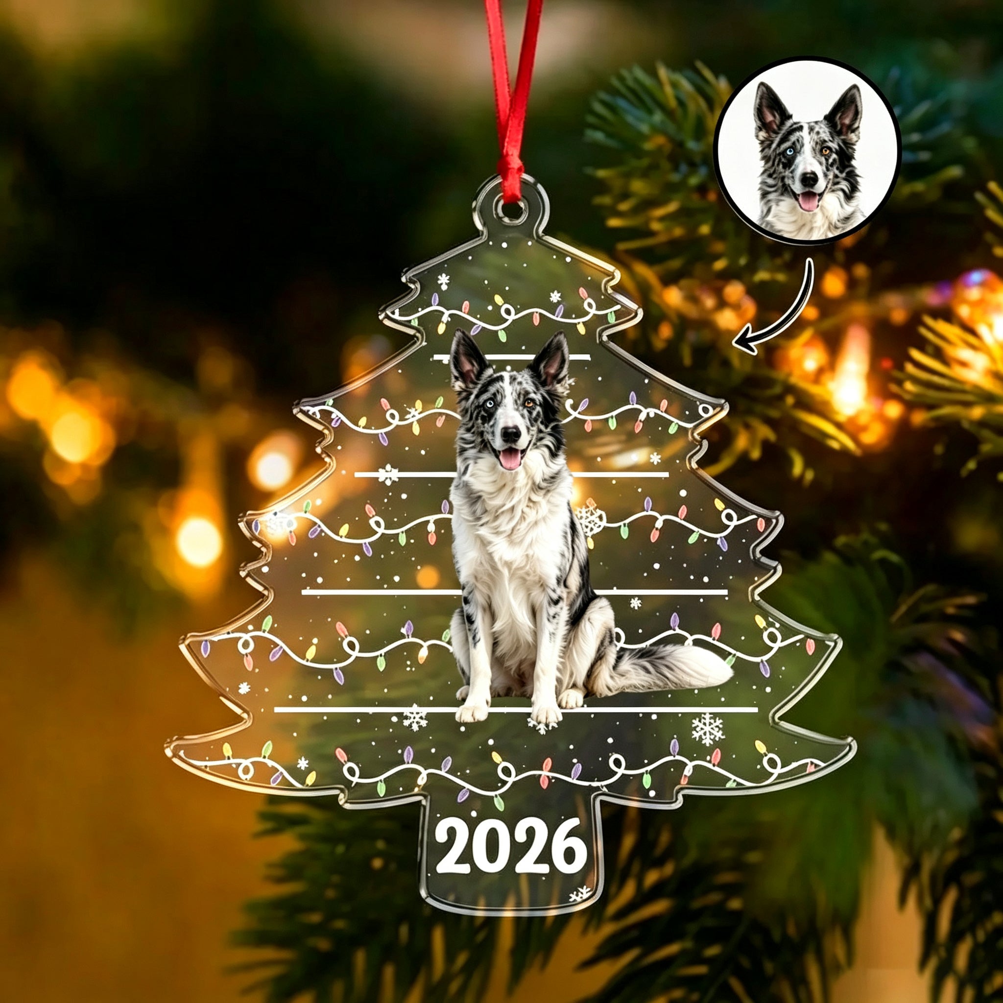 Personalized Pet Photo Christmas Tree Ornament For Dog Cat Pet Lovers