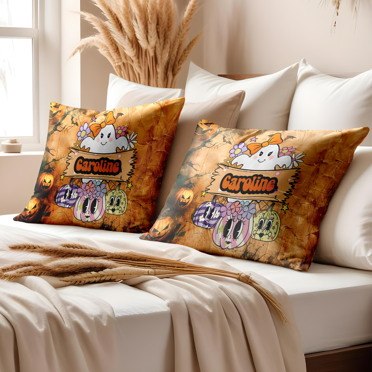 Personalized Name Pillow Cushion (Insert Included) Gift For Halloween Festival ,Heartwarming Gift For Family, Mom, Daughters, Sisters