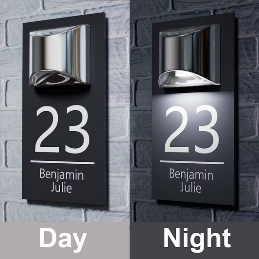 Personalized House Sign Solar Light Door Number Plaque Matt Black