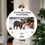 You Left Paw Prints On Our Hearts Forever Custom Dog Photo Memorial Ceramic Ornament For Christmas