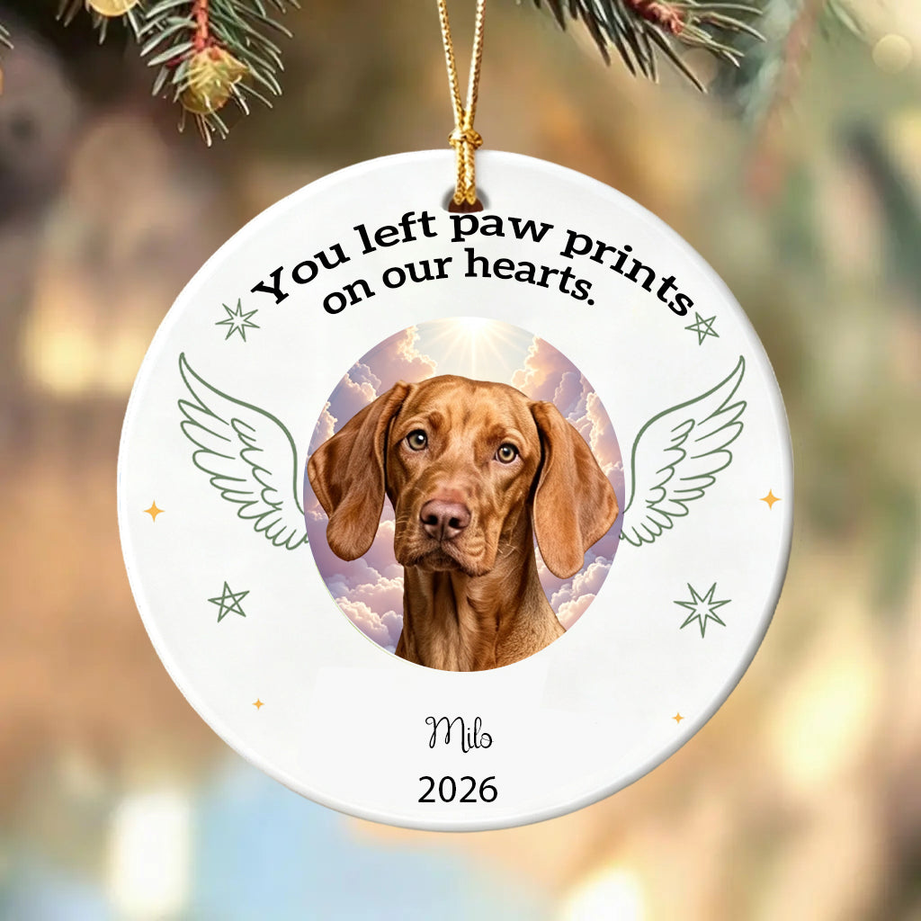 You Left Paw Prints On Our Hearts Dog Ornament For Memorieal
