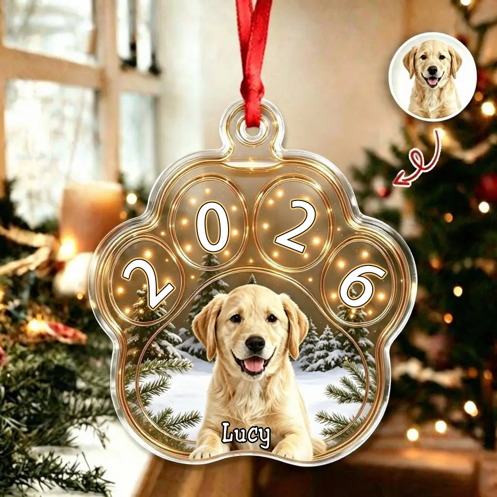 Custom Pet Photo Christmas Ornament,Personalized Dog Paw Acrylic Ornament For Christmas