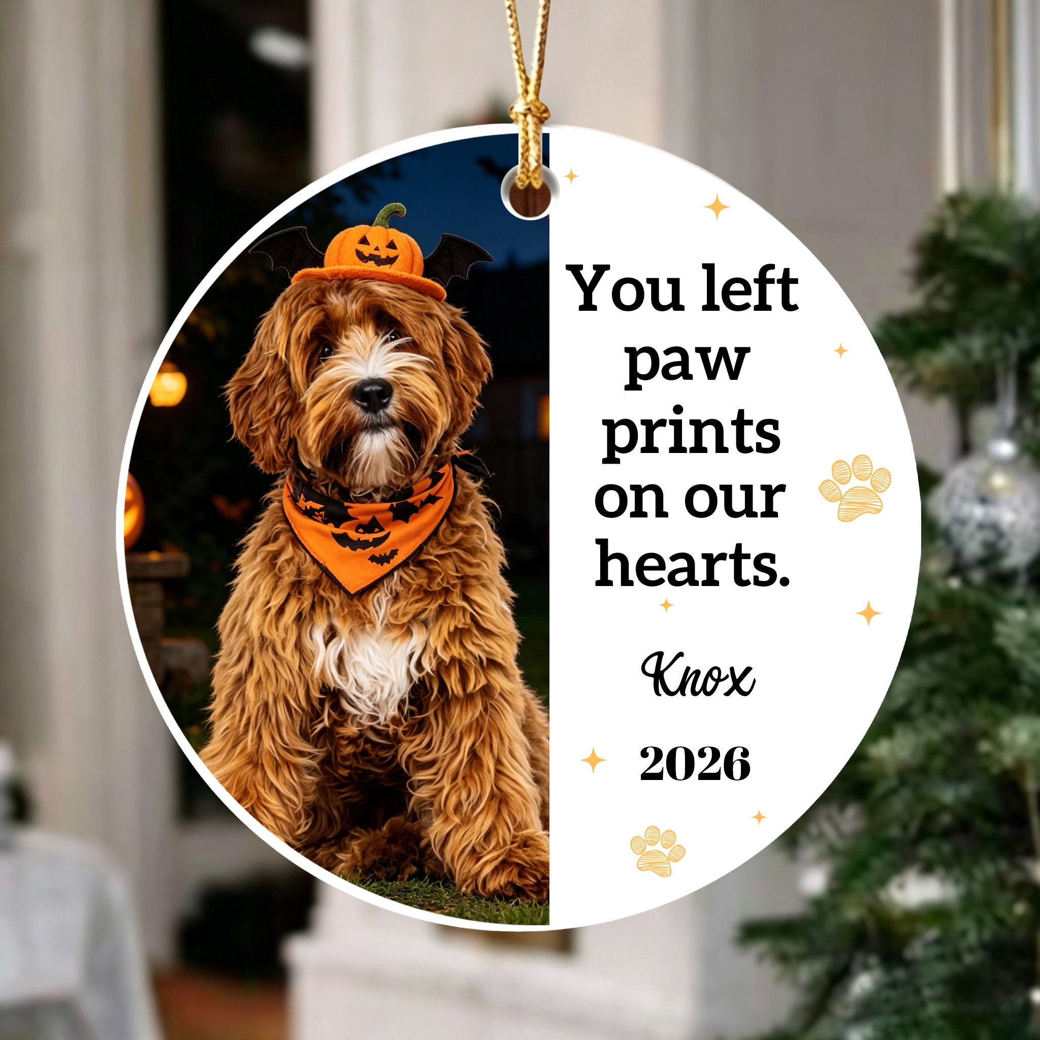 You Left Paw Prints on Our Hearts-Personalized Pet Memorial Halloween Chritmas Ornament For Pet Dad,Mom,Lovers