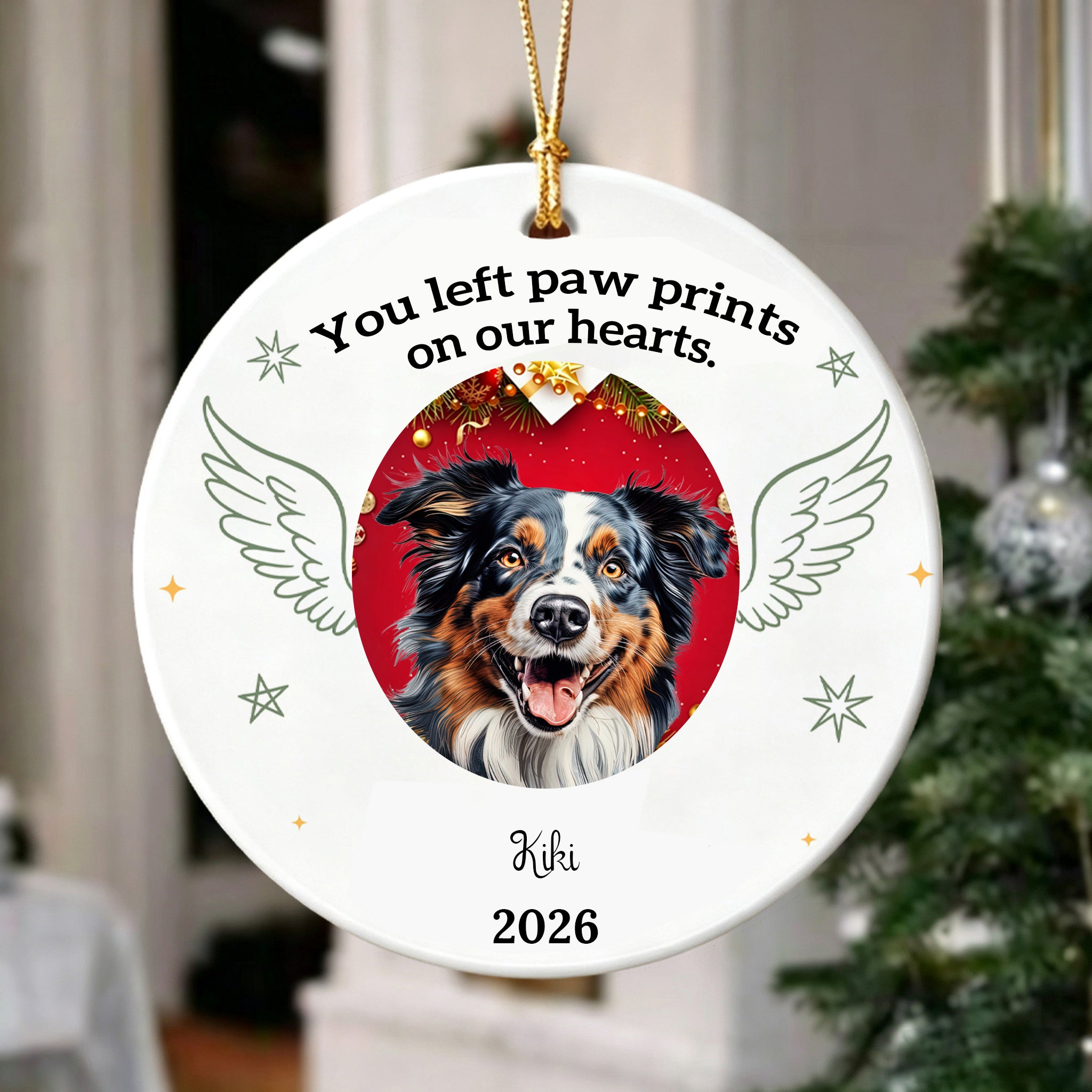 You Left Paw Prints On Our Hearts Dog Ornament For Memorieal