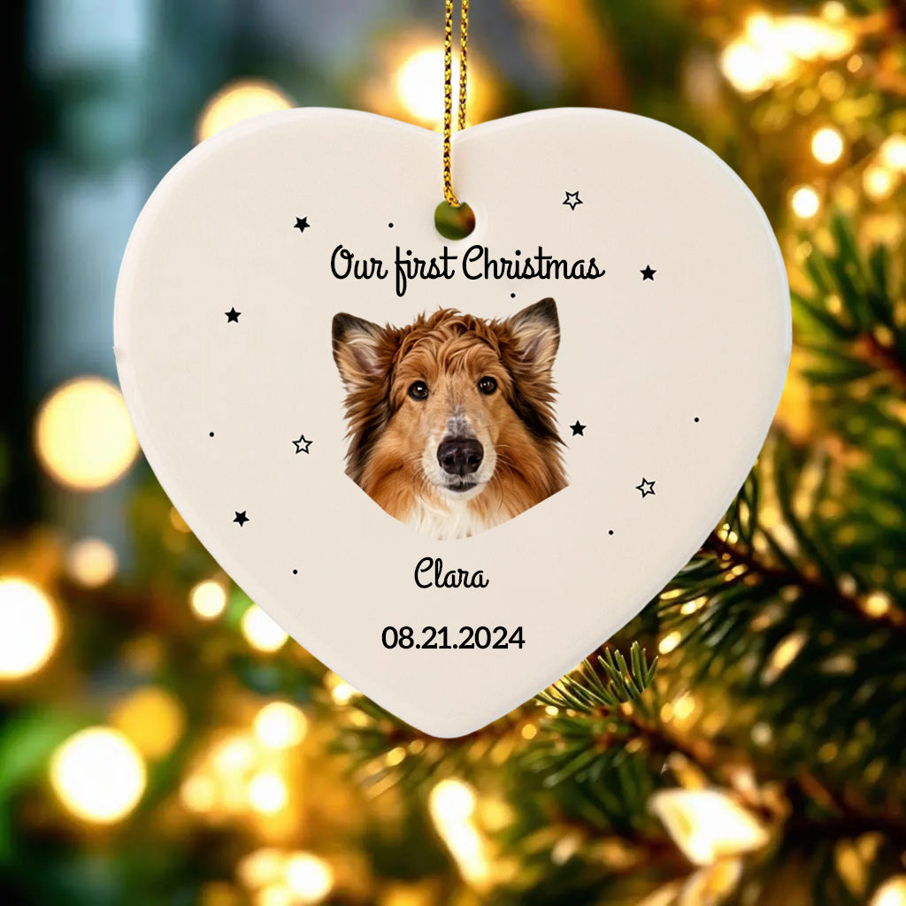 Our First Christmas Together-Personalized Pet Photo Ceramic Ornament for Dog Cat Lovers