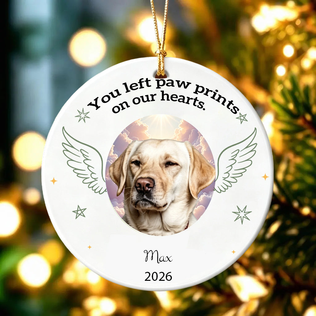 You Left Paw Prints On Our Hearts Dog Ornament For Memorieal