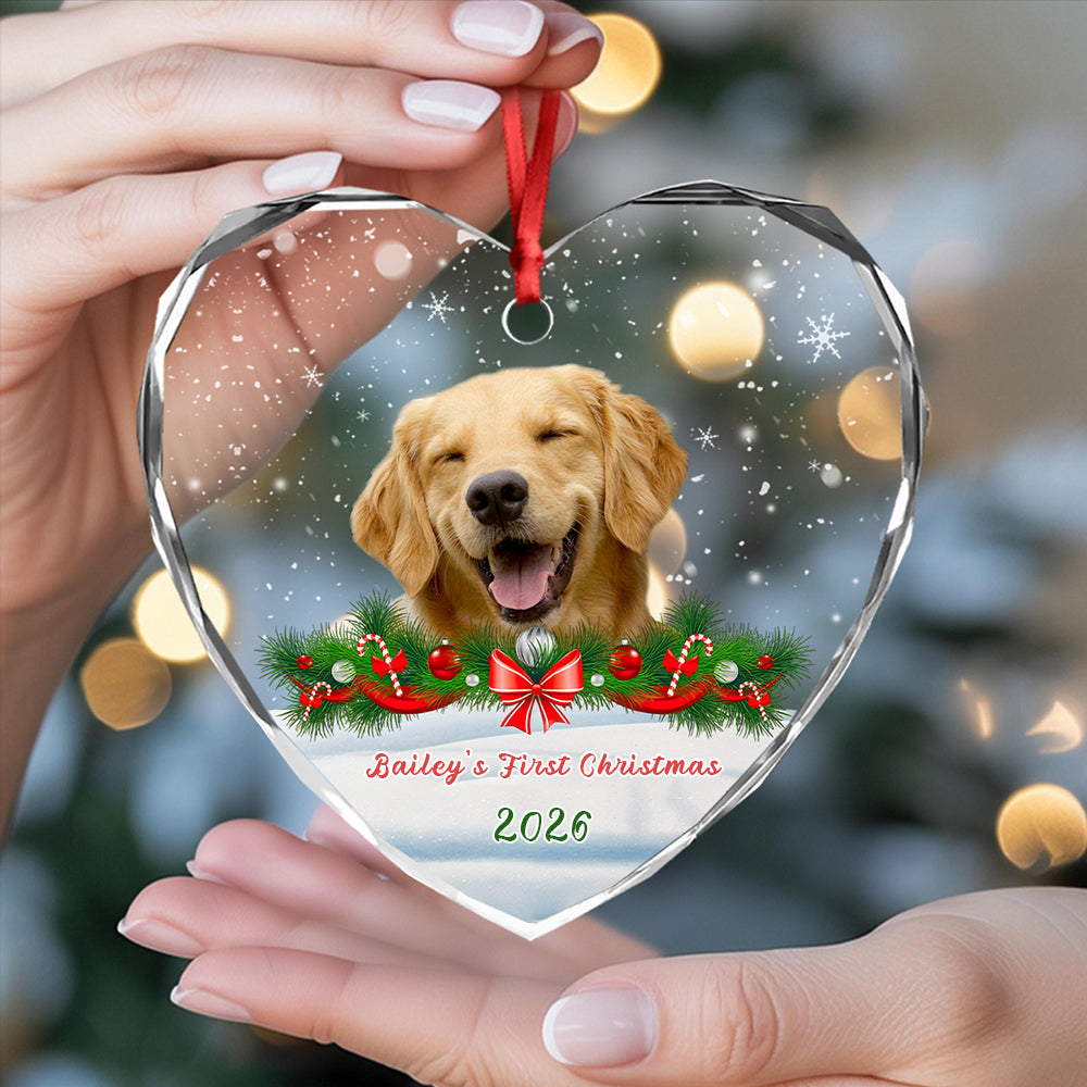 Personalized Pet First Christmas Ornament-Custom Dog Cat Photo Heart Ornament For Dog Mom,Dog Dad,Pet Lovers