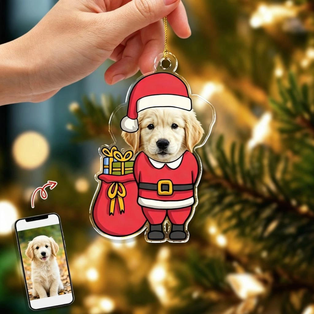 Personalized Pet Photo Santa Christmas Acrylic Ornament Gift For Dog Mom,Dad,Pet Lover