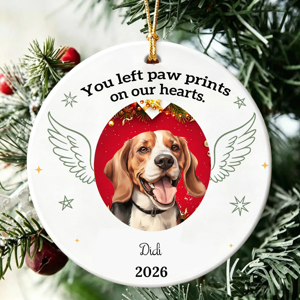 You Left Paw Prints On Our Hearts Dog Ornament For Memorieal