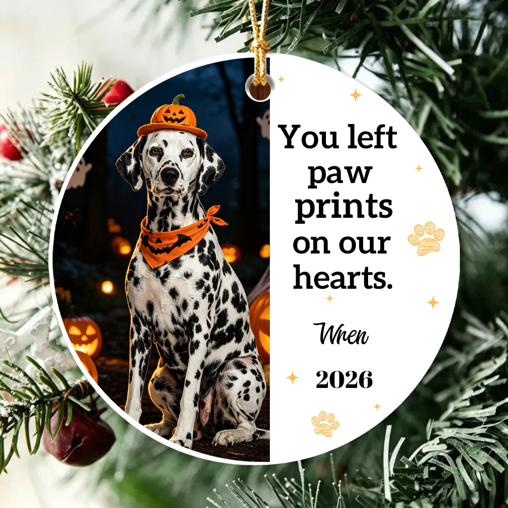 You Left Paw Prints on Our Hearts-Personalized Pet Memorial Halloween Chritmas Ornament For Pet Dad,Mom,Lovers