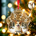 Custom Pet Photo Christmas Ornament,Personalized Dog Paw Acrylic Ornament For Christmas