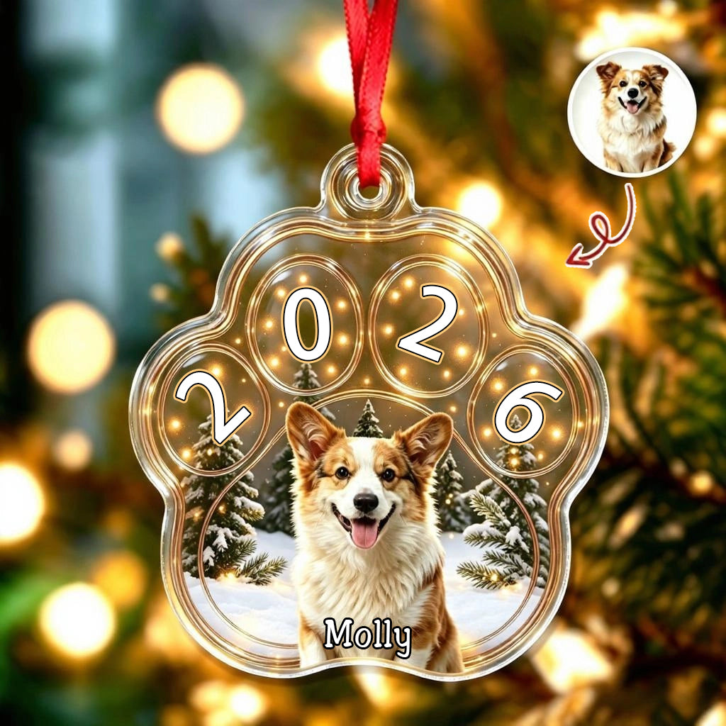 Custom Pet Photo Christmas Ornament,Personalized Dog Paw Acrylic Ornament For Christmas