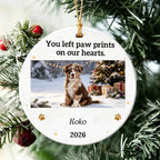 You Left Paw Prints On Our Hearts Forever Custom Dog Photo Memorial Ceramic Ornament For Christmas