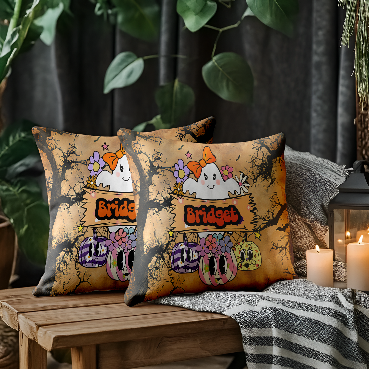 Personalized Name Pillow Cushion (Insert Included) Gift For Halloween Festival ,Heartwarming Gift For Family, Mom, Daughters, Sisters