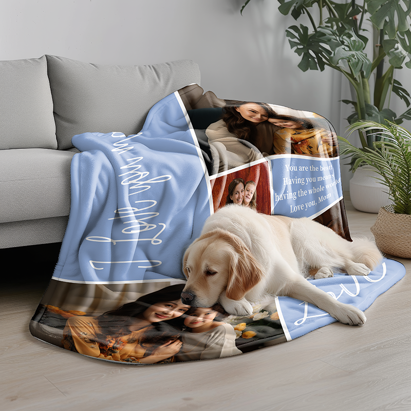 Personalized  Soft Fleece Sherpa Pet & Family Portrait Handmade Home Decor photo collage Custom Photo Blanket