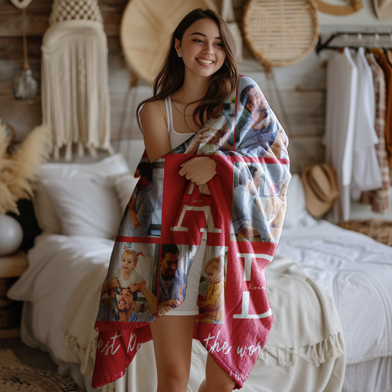 Personalized Photo Best Daddy In The World Throw Sherpa Fleece Blanket Home Decor For Father's Day,Birthday Gifts