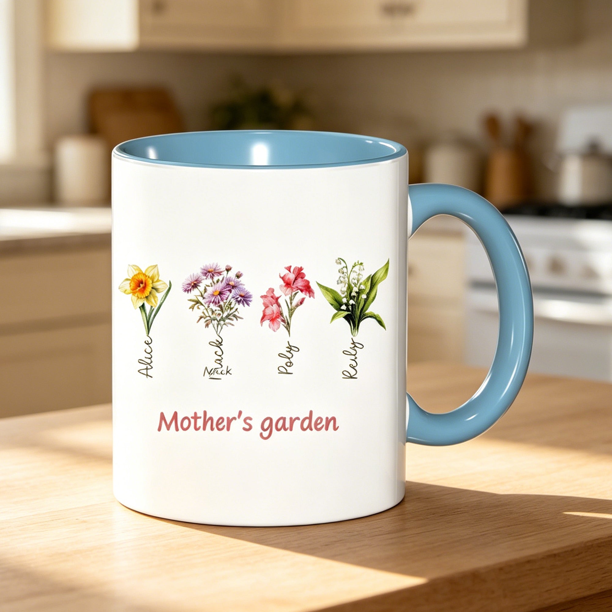 Personalized Mother's Garden Mug, Custom Birth Flower Mug with Names NKB228