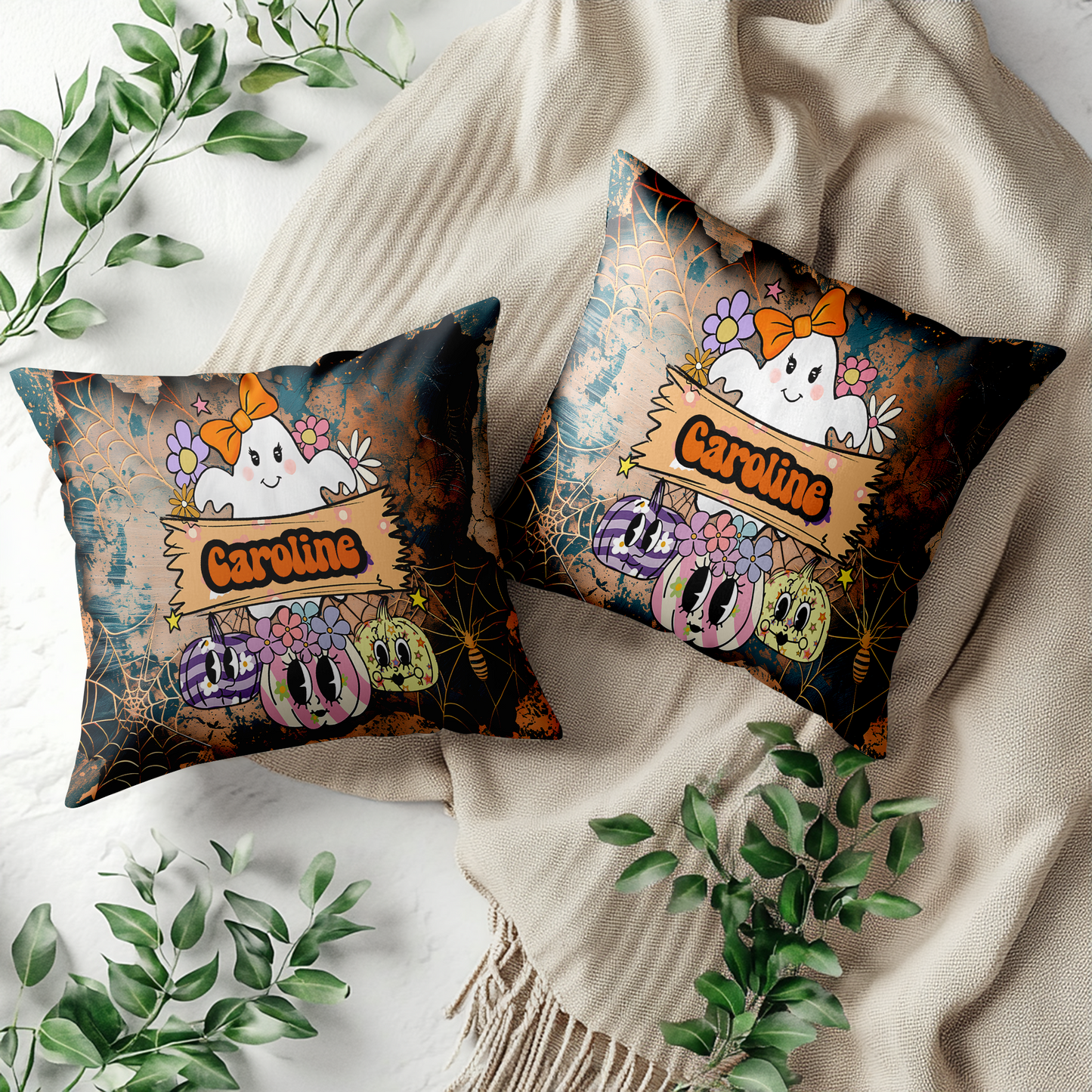 Personalized Name Pillow Cushion (Insert Included) Gift For Halloween Festival ,Heartwarming Gift For Family, Mom, Daughters, Sisters
