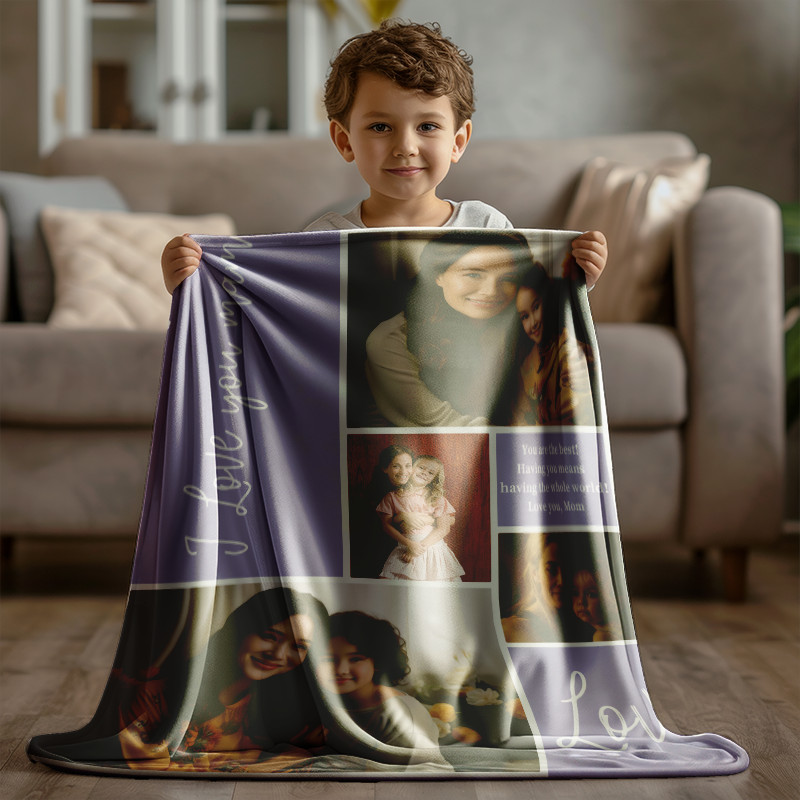 Personalized  Soft Fleece Sherpa Pet & Family Portrait Handmade Home Decor photo collage Custom Photo Blanket