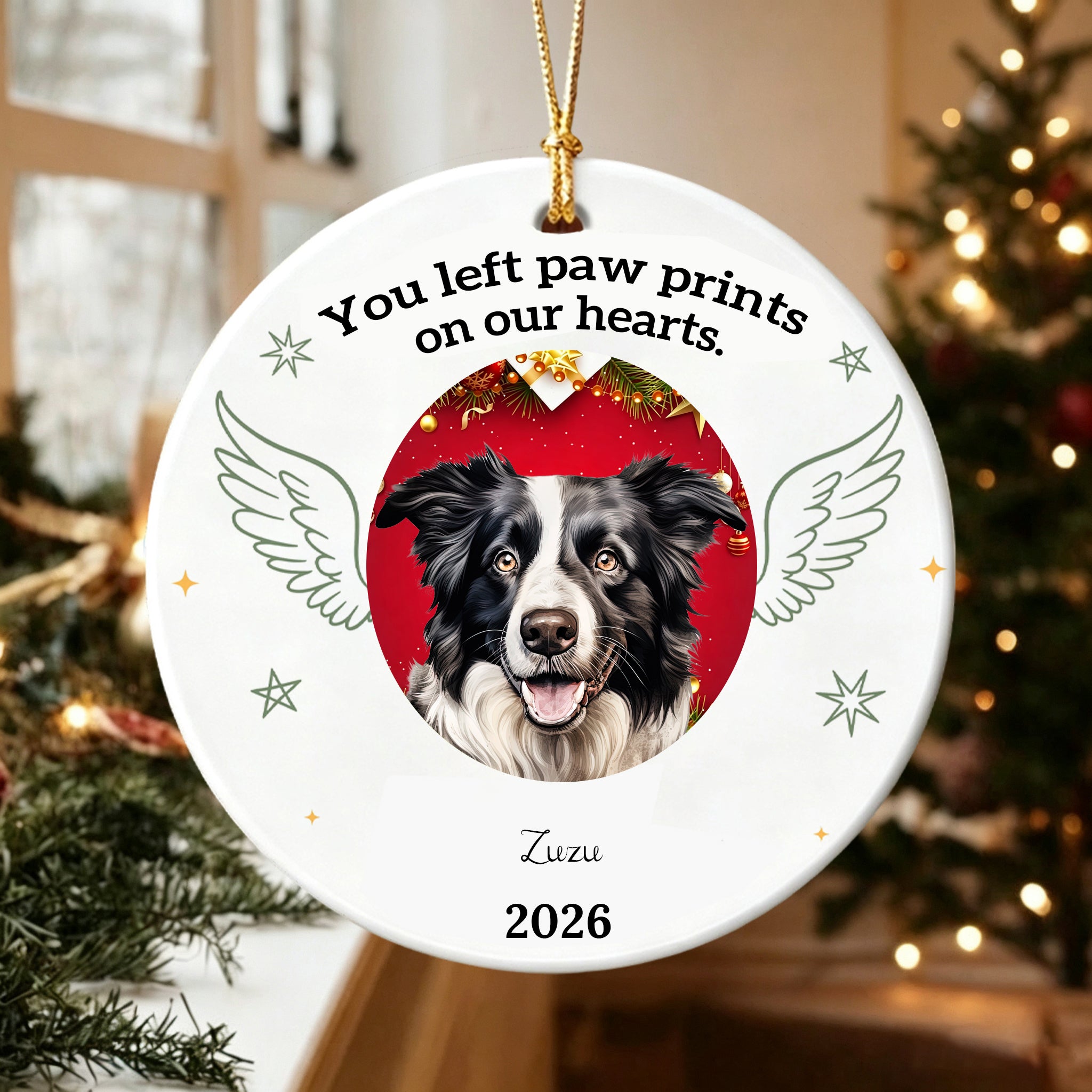 You Left Paw Prints On Our Hearts Dog Ornament For Memorieal