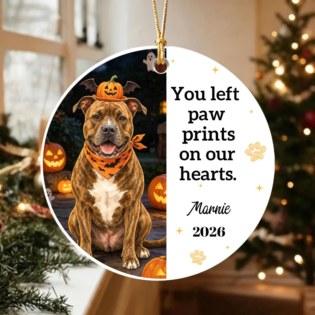 You Left Paw Prints on Our Hearts-Personalized Pet Memorial Halloween Chritmas Ornament For Pet Dad,Mom,Lovers