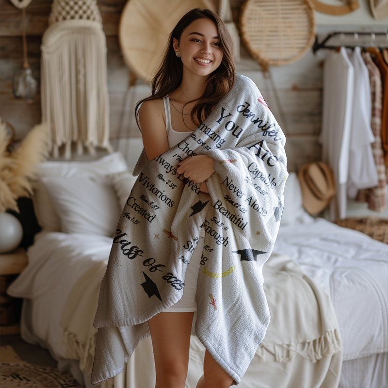 Personalized Graduation Throw Blanket with Name Gift for graduate Masters High school Grad gifts for her