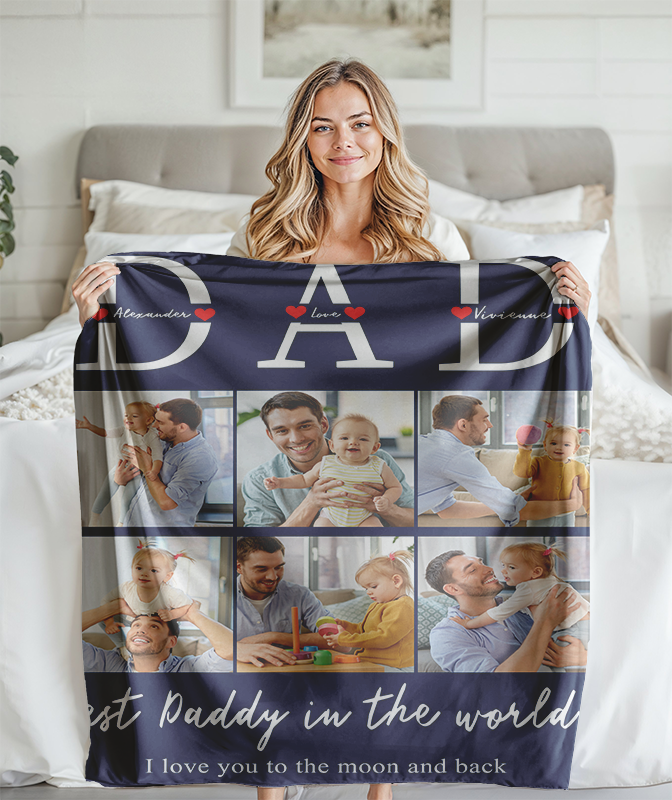 Personalized Photo Best Daddy In The World Throw Sherpa Fleece Blanket Home Decor For Father's Day,Birthday Gifts