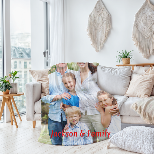 Personalized Soft Photo Throw Blanket with Text Birthday Mother's Day Gift for Family