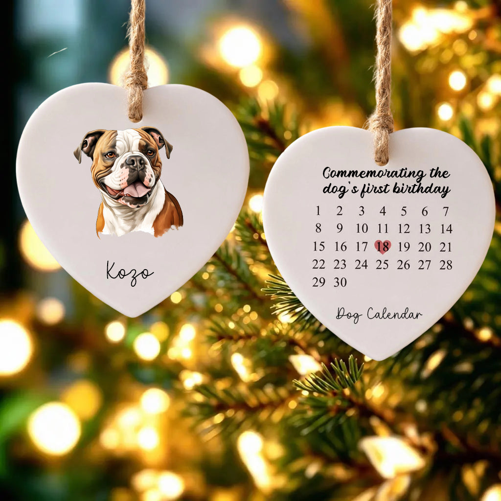 Commemoratingthe Dog's First Birthday-Personalized Dog Photo Heart Ceramic Ornament