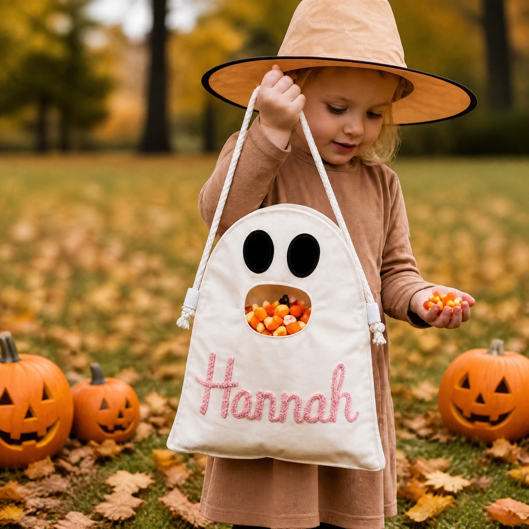 Personalized Halloween Ghost Bag-Trick-or-Treat Canvas Tote Bag for Kids