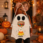 Custom Name Halloween Candy Bag —Personalized Halloween Ghost Canvas Tote Bag for Kids