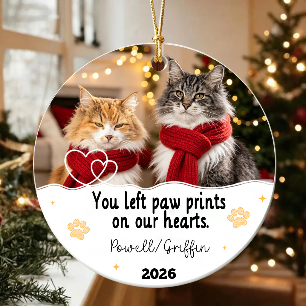 You Left Pawprints In Our Hearts, Dog Cat Memorial Ornament For Christmas Pet Lovers