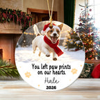 You Left Pawprints In Our Hearts, Dog Cat Memorial Ornament For Christmas Pet Lovers