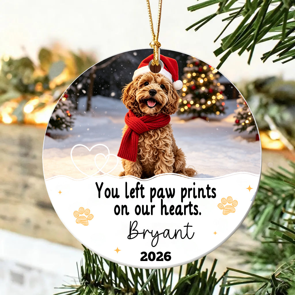 You Left Pawprints In Our Hearts, Dog Cat Memorial Ornament For Christmas Pet Lovers