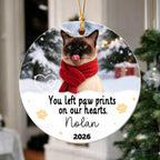 You Left Pawprints In Our Hearts, Dog Cat Memorial Ornament For Christmas Pet Lovers