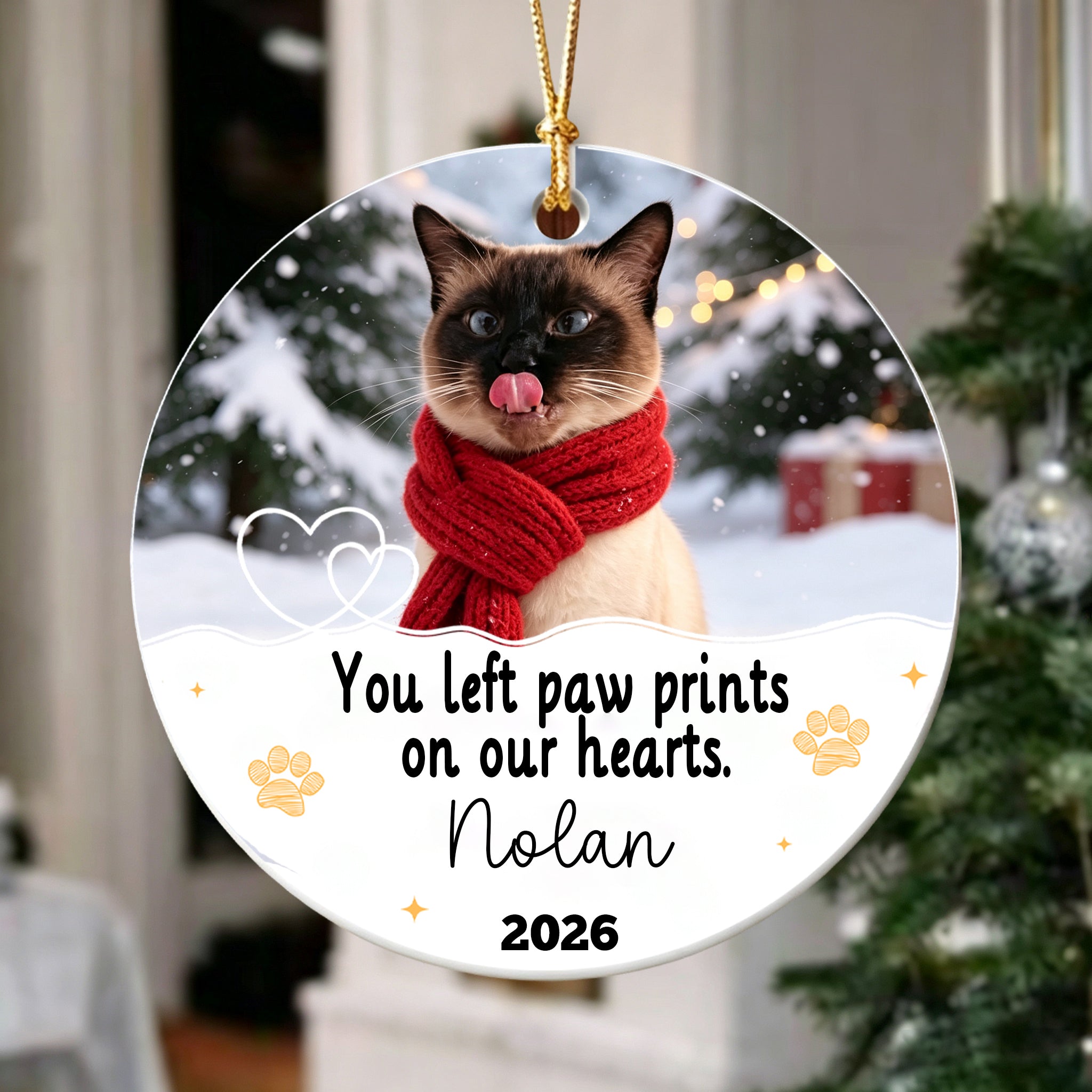 You Left Pawprints In Our Hearts, Dog Cat Memorial Ornament For Christmas Pet Lovers