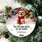 You Left Pawprints In Our Hearts, Dog Cat Memorial Ornament For Christmas Pet Lovers