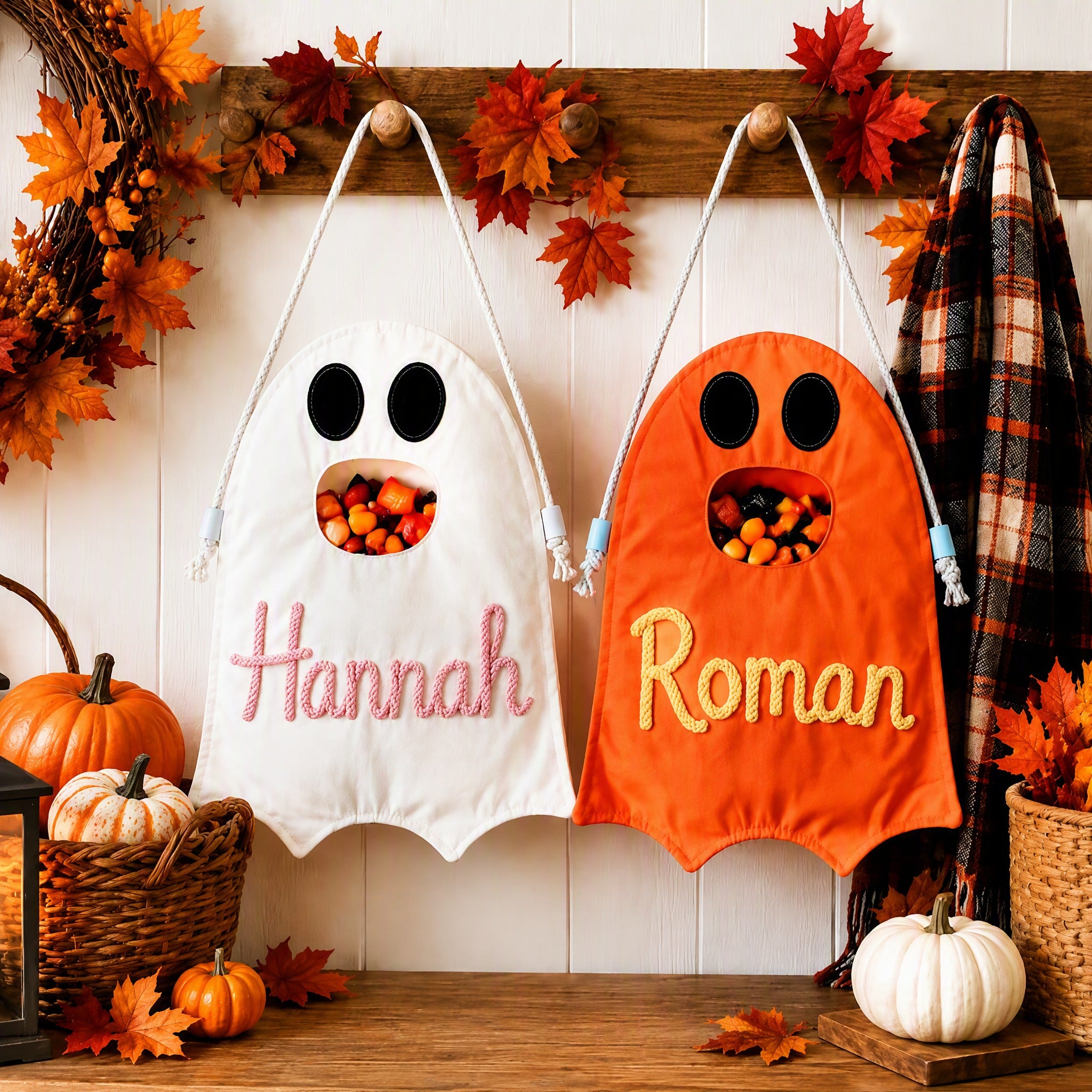 Personalized Halloween Ghost Bag-Trick-or-Treat Canvas Tote Bag for Kids