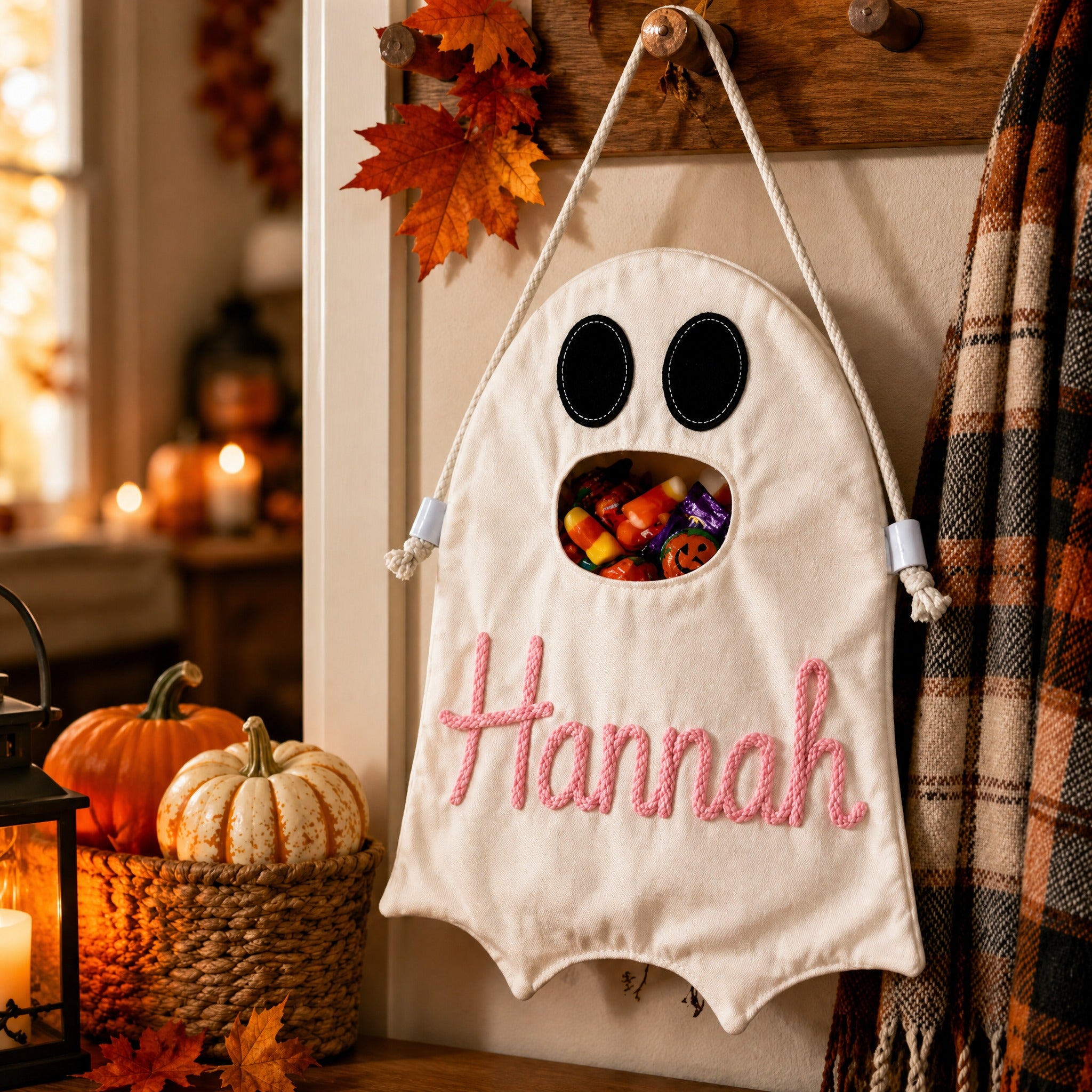 Personalized Halloween Ghost Bag-Trick-or-Treat Canvas Tote Bag for Kids