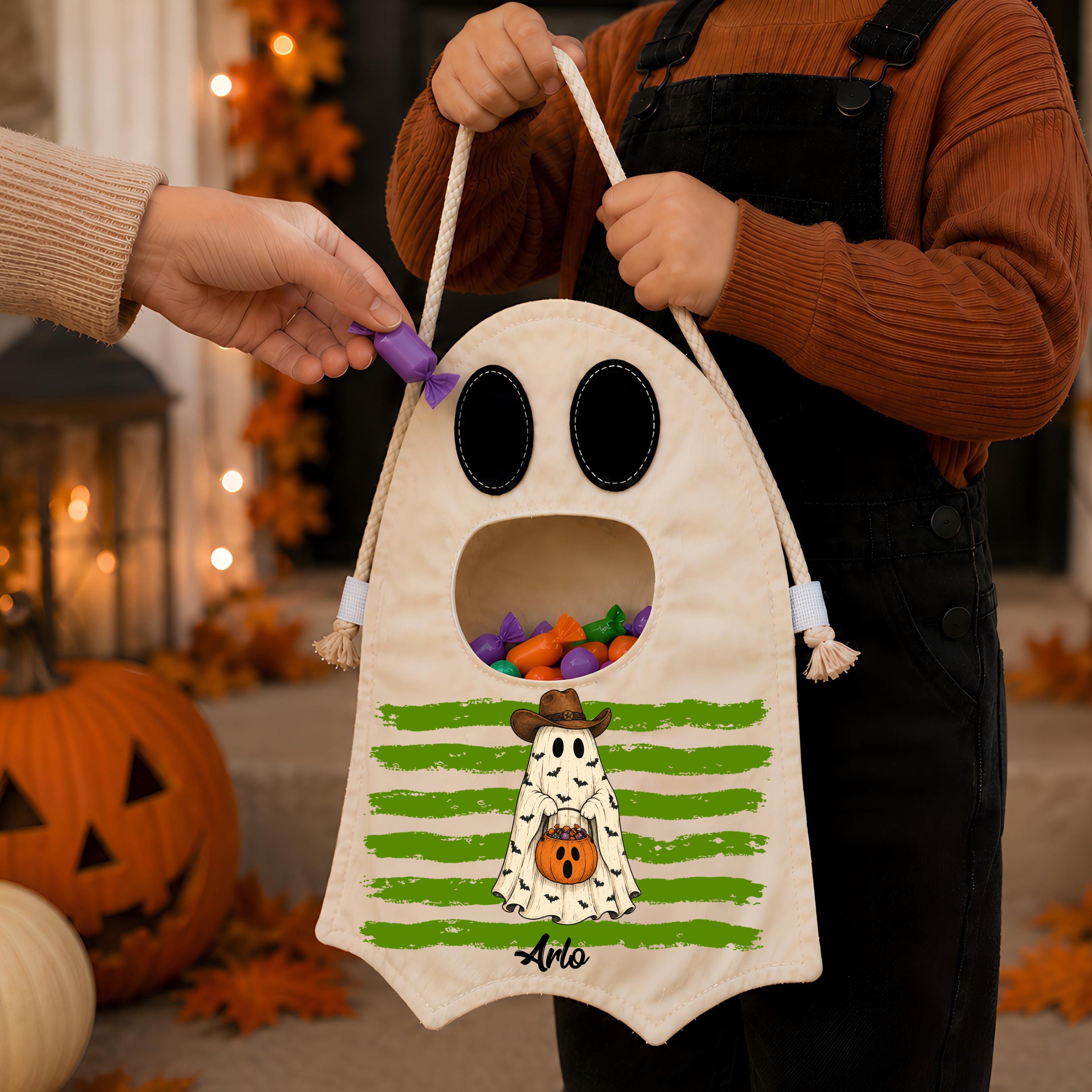 Custom Name Ghost Bag - Personalized Halloween Trick-or-Treat Gift for Kids- Little Spook Big Haul