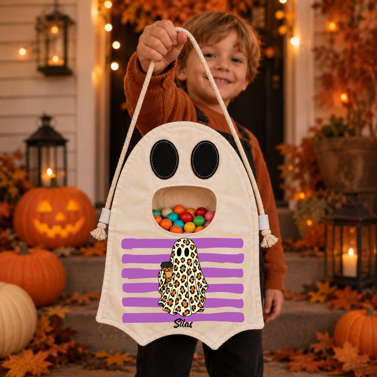 Custom Name Ghost Bag - Personalized Halloween Trick-or-Treat Gift for Kids- Little Spook Big Haul