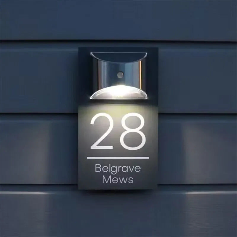 Personalized House Sign Solar Light Door Number Plaque Matt Black